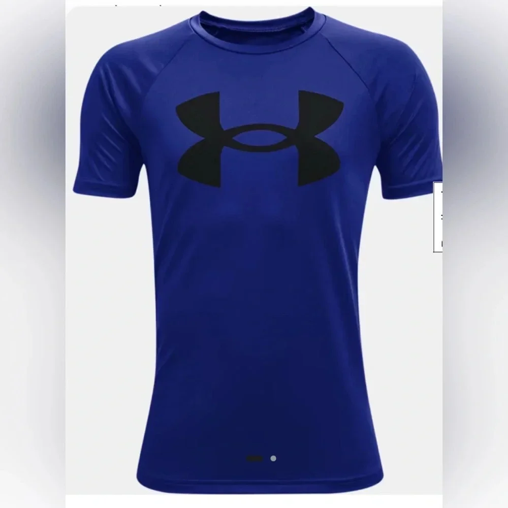 Boys Under Armour Short Sleeve‎ Blue Logo Shirt Size Small  EUC